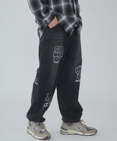 WEGO 【ウエスト紐で調整】イージーペインターグラフィックデニムパンツ