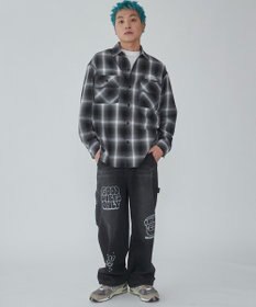 WEGO 【ウエスト紐で調整】イージーペインターグラフィックデニムパンツ