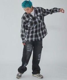 WEGO 【ウエスト紐で調整】イージーペインターグラフィックデニムパンツ