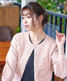 Tiaclasse 【洗える】7分袖前身レースカーディガン