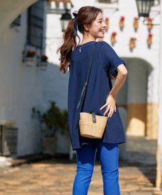 Tiaclasse L 【洗える】シアーチェックリボン袖チュニックブラウス