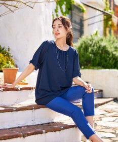 Tiaclasse L 【洗える】シアーチェックリボン袖チュニックブラウス