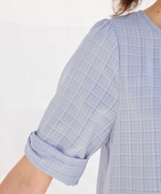 Tiaclasse L 【洗える】シアーチェックリボン袖チュニックブラウス