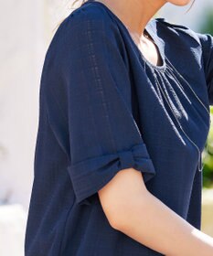 Tiaclasse L 【洗える】シアーチェックリボン袖チュニックブラウス