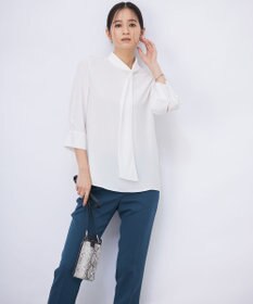 ICB 【接触冷感・UVケア・速乾・洗える】BackSatinAmunzen ボウタイブラウス