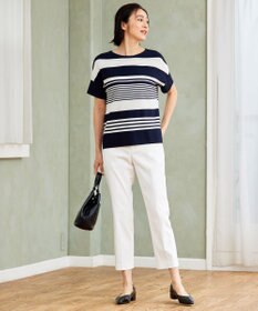 自由区 【UVカット・洗える】クレープストレッチボーダー ニット