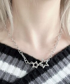 WEGO Lラインストーンダブルモチーフネックレス