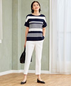 自由区 【UVカット・洗える】クレープストレッチボーダー ニット