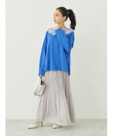 earth music&ecology レースプリントボーダープルオーバー