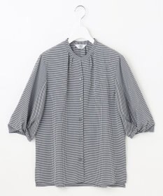 J.PRESS LADIES 【洗える】バイカラーギンガム&ストライプ ブラウス