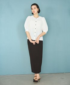 #Newans 【洗濯機可能/シワになりにくい】〈肩幅・二の腕が華奢見えする〉パフスリーブバイカラーブラウス