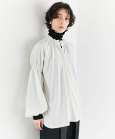 #Newans 【洗濯機可/しわになりにくい】シャーリングネック ボリュームスリーブブラウス