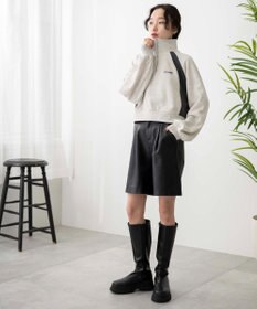 WEGO パイピング切替ショートハーフZIPスウェット