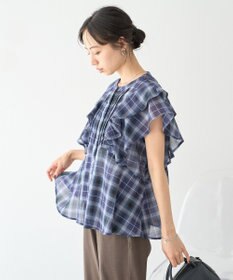 earth music&ecology チェックラッフルブラウス