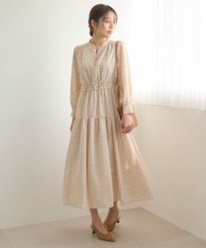 Feroux 【洗える】フラワープリントドロスト ワンピース