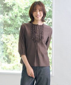 J.PRESS LADIES 【洗える・速乾・接触冷感】リライムライトローン フリル ブラウス ブラウン系