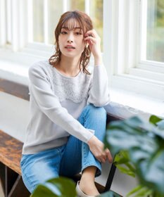 Tiaclasse L 【洗える】大人上品なスカラップレースコンビニット