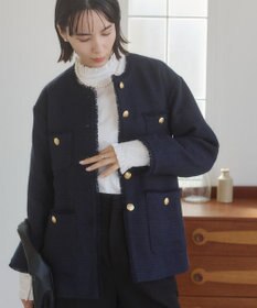 WEGO 【ANGIE VINTAGE/オケージョン対応 / セレモニー対応】ノーカラー ツイードジャケット