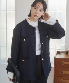 WEGO 【ANGIE VINTAGE/オケージョン対応 / セレモニー対応】ノーカラー ツイードジャケット