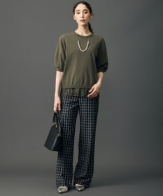 自由区 L 【19号サイズまで展開・定番人気・新色】TRギャバチェック柄ストレート パンツⅡ