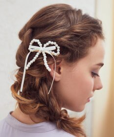 Maison de FLEUR パールサテンリボンバレッタ