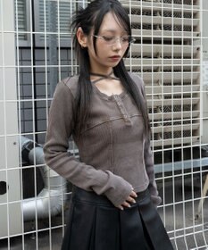 WEGO ヴィンテージウォッシュネックリボントップス