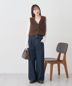 earth music&ecology フェイクファーショートジレ