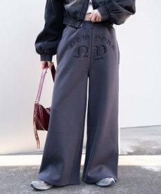 WEGO 【ウエストゴム】グラフィック刺繍裏起毛ワイドSWTパンツ