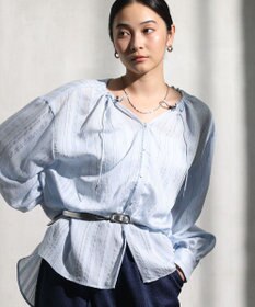 Green Parks ドロストネックシアーストライプチュニック