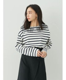 earth music&ecology レースプリントボーダープルオーバー