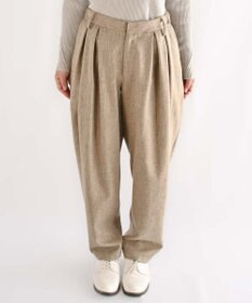 muuc 〈ロングシーズン心地良いウール混〉後ろウエストゴム有り ベルト裏にコットン使用 テーパードスラックスパンツ