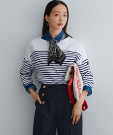 23区 Armo-lux パネルボーダー クロップド カットソー ネイビー系