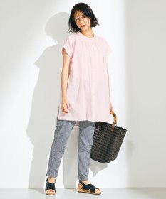 ANY 【洗える】シャーリングチュニック ブラウス