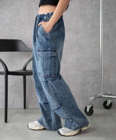 WEGO 【XS～Mサイズ展開/ウエストゴム 】デニムイージーパラシュートカーゴパンツ