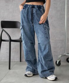 WEGO 【XS～Mサイズ展開/ウエストゴム 】デニムイージーパラシュートカーゴパンツ