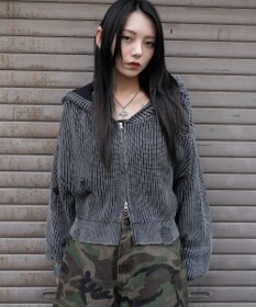 WEGO ダメージニットジップパーカー