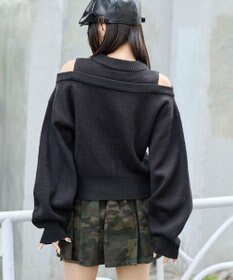 WEGO オープンショルダーナンバリングニット