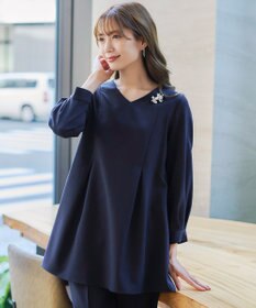 Tiaclasse 【ダブルストレッチ・洗える】バックベルトチュニックブラウス