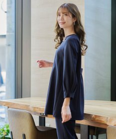Tiaclasse 【ダブルストレッチ・洗える】バックベルトチュニックブラウス