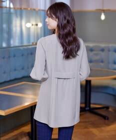 Tiaclasse 【ダブルストレッチ・洗える】バックベルトチュニックブラウス