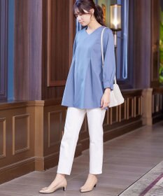 Tiaclasse 【ダブルストレッチ・洗える】バックベルトチュニックブラウス