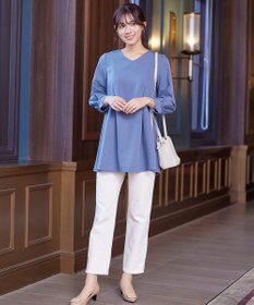 Tiaclasse 【ダブルストレッチ・洗える】バックベルトチュニックブラウス