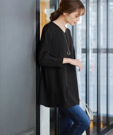 Tiaclasse 【ダブルストレッチ・洗える】バックベルトチュニックブラウス