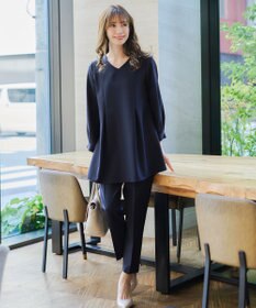 Tiaclasse 【ダブルストレッチ・洗える】バックベルトチュニックブラウス