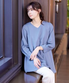 Tiaclasse 【ダブルストレッチ・洗える】バックベルトチュニックブラウス