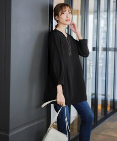 Tiaclasse 【ダブルストレッチ・洗える】バックベルトチュニックブラウス