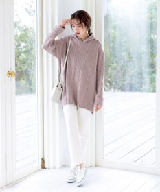 Tiaclasse 【洗える】アラン柄ニットパーカーチュニック