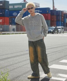 WEGO 【ユニセックス着用ITEM】ピグメントダメージアップリケZIPパーカー