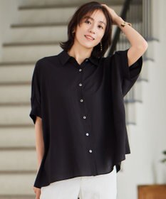自由区 【接触冷感・UVケア・抗菌防臭・洗える】リヨセルポプリン ブラウス ブラック