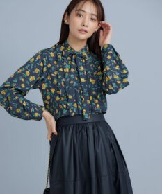 組曲 S カッティングローズプリント フリルブラウス